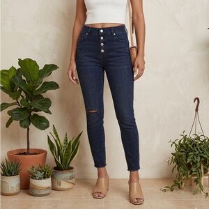 Tahari Dark Blue High-Rise Skinny Jeans with Button Fly